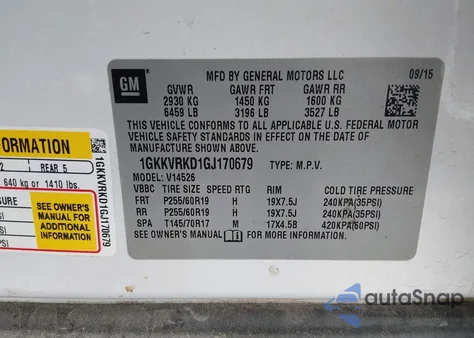 2016 GMC Acadia Slt-1 z USA, uszkodzony, nr VIN 1GKKVRKD1GJ170679